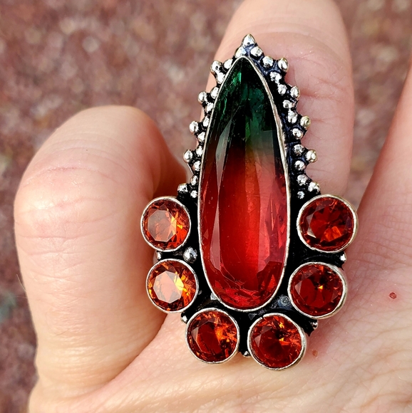 New Bi-Color Tourmaline & Garnet 925 Silver Ring. - Picture 14 of 16